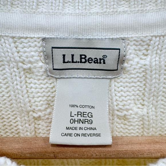 Vintage L.L. Bean Womens 90s Off White Cream Cable Knit Cardigan cotton Sz Lg - Picture 2 of 5